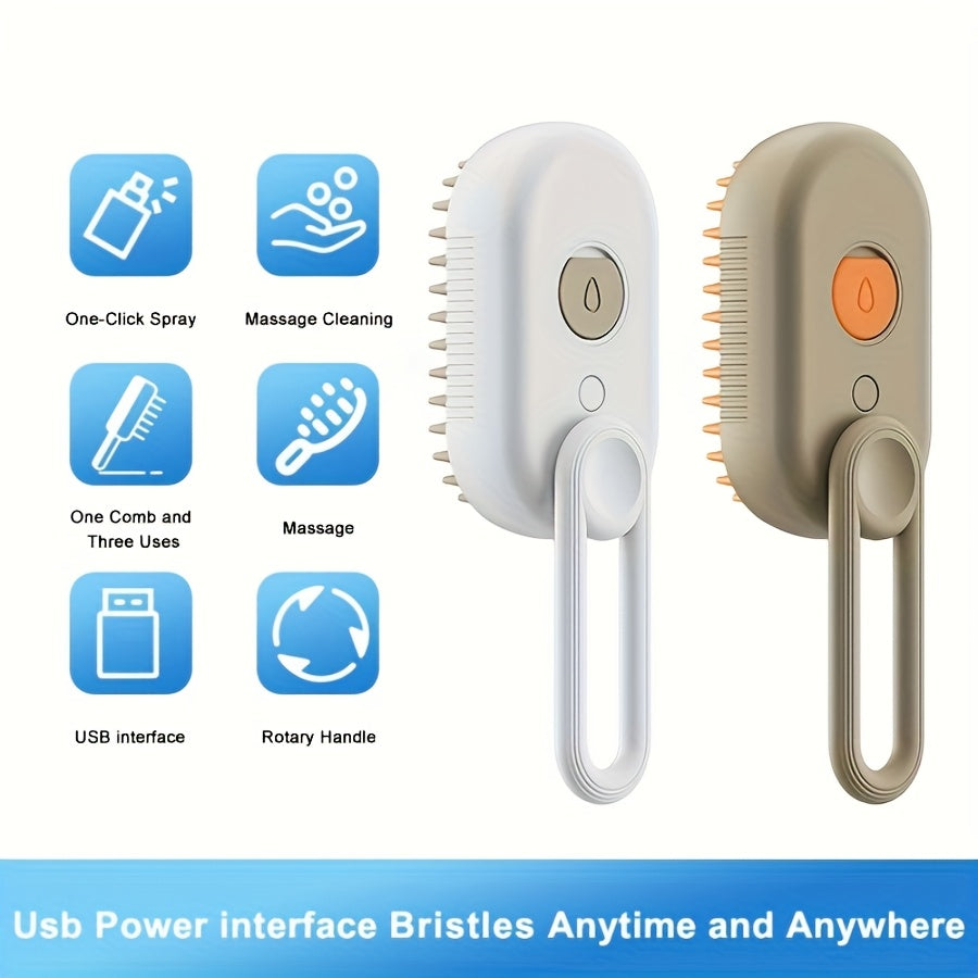 Grooming comb features: one-click spray, massage, USB rechargeable