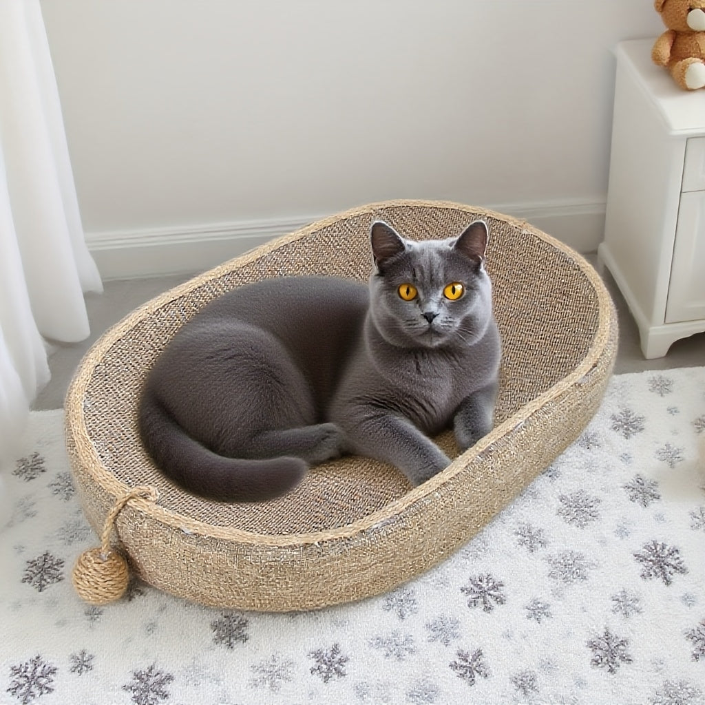Cat Bed - Jute Cat Scratching Post with Integrated Toy Ball