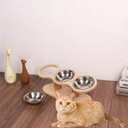 Essentials - Elevated Cat Bowls with 3 Stainless Steel Bowls 15° Tilted Stand