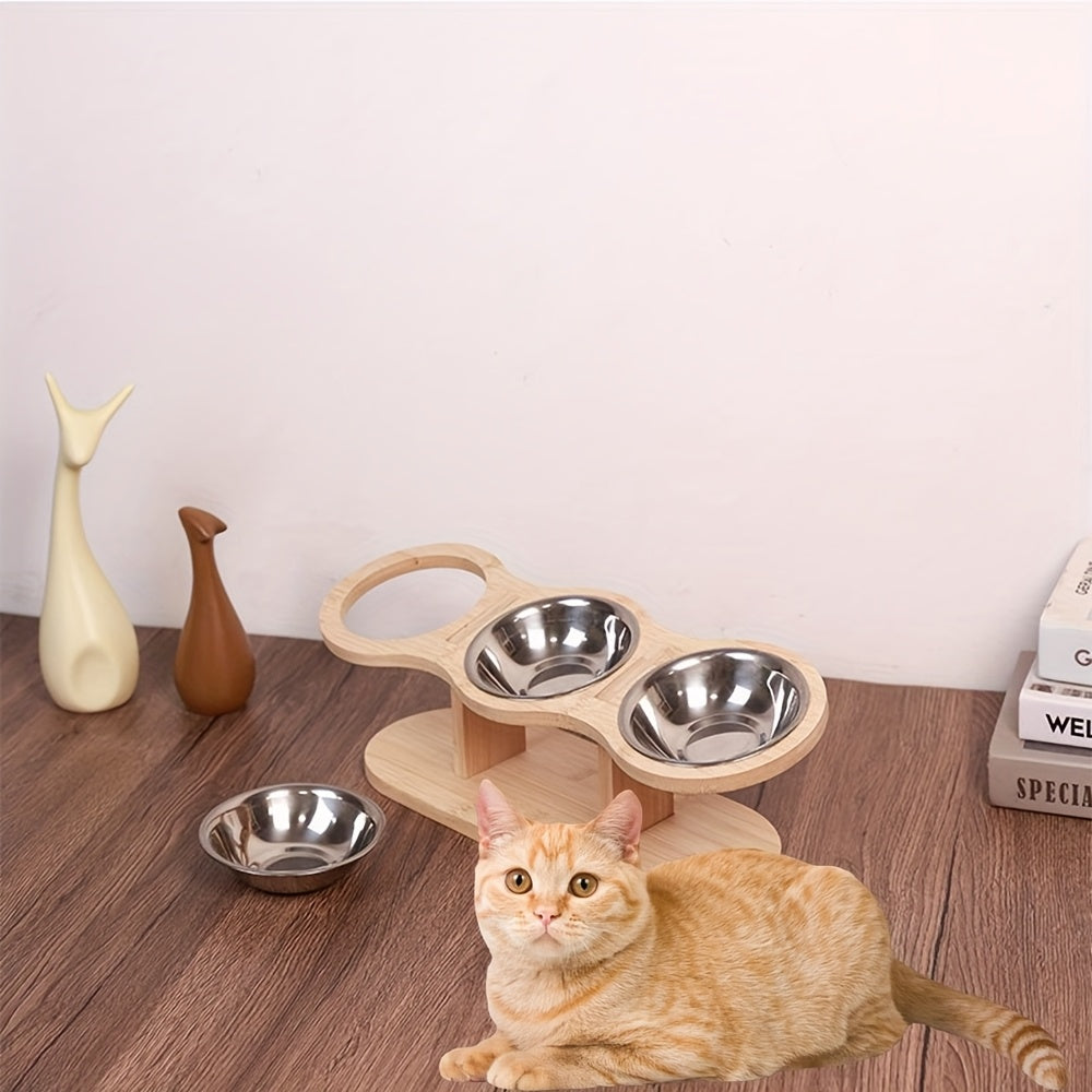 Essentials - Elevated Cat Bowls with 3 Stainless Steel Bowls 15° Tilted Stand