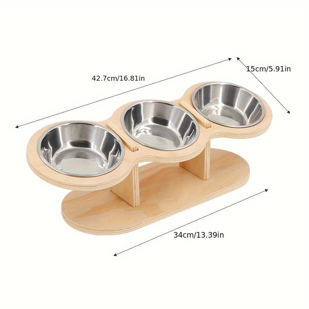 Essentials - Elevated Cat Bowls with 3 Stainless Steel Bowls 15° Tilted Stand