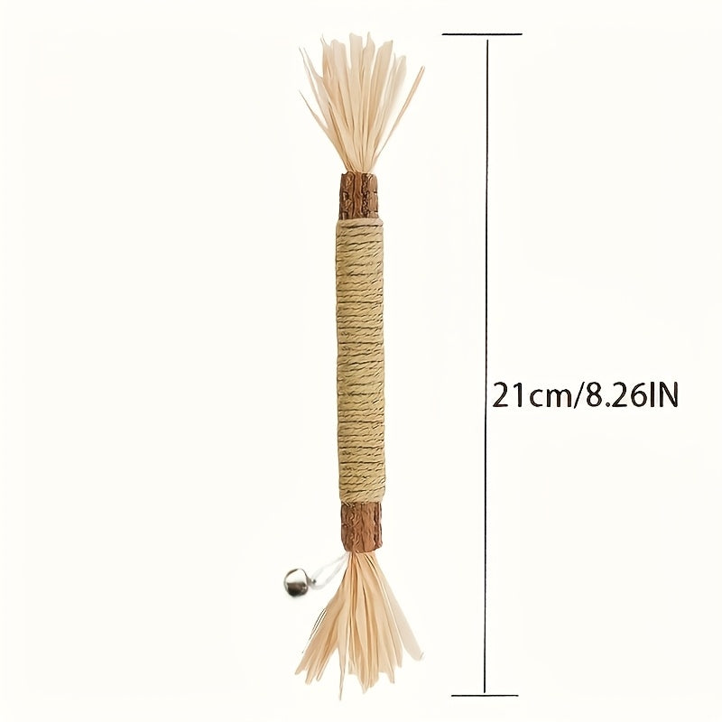Cat Toy - (4)Pack Natural Sisal Cat Bite Sticks With Small Bell - Teeth Cleaning