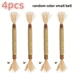 Cat Toy - (4)Pack Natural Sisal Cat Bite Sticks With Small Bell - Teeth Cleaning