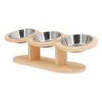 Essentials - Elevated Cat Bowls with 3 Stainless Steel Bowls 15° Tilted Stand