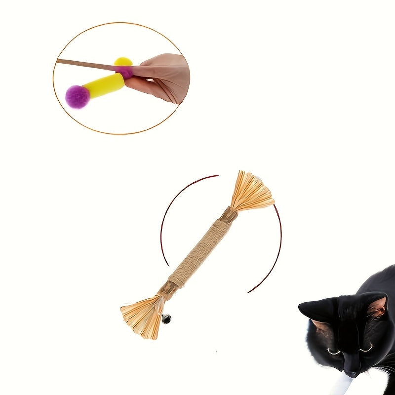 Cat Toy - (4)Pack Natural Sisal Cat Bite Sticks With Small Bell - Teeth Cleaning