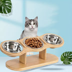 Essentials - Elevated Cat Bowls with 3 Stainless Steel Bowls 15° Tilted Stand