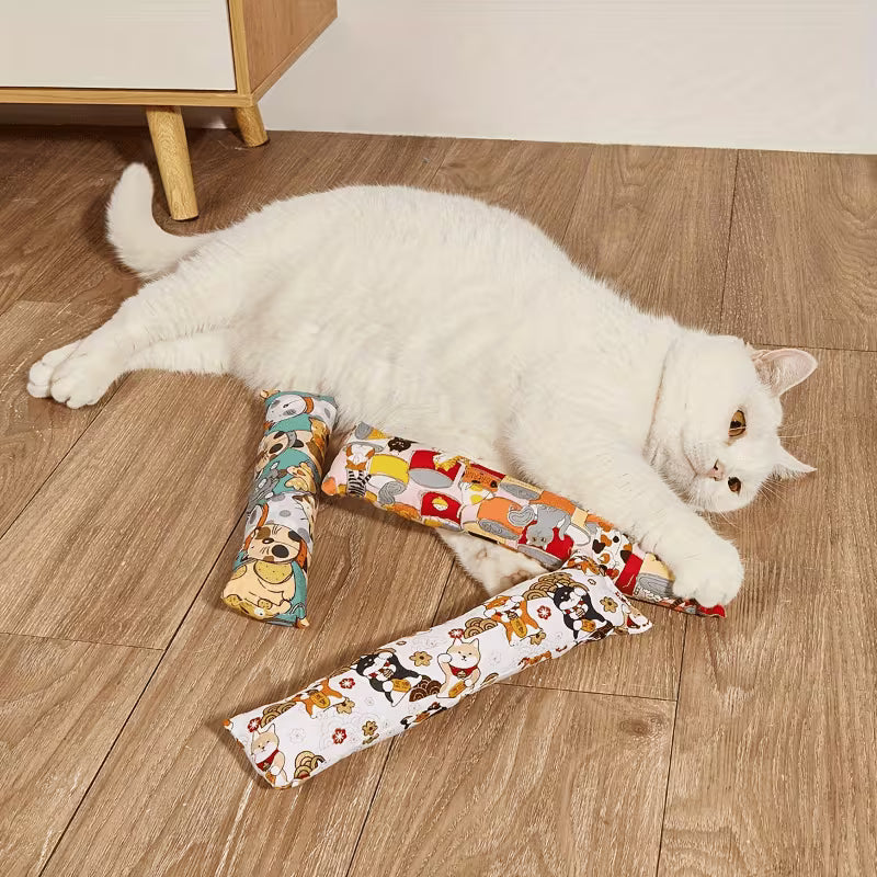 White cat with the kicker pillow