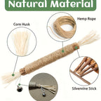 Cat Toy - (4)Pack Natural Sisal Cat Bite Sticks With Small Bell - Teeth Cleaning