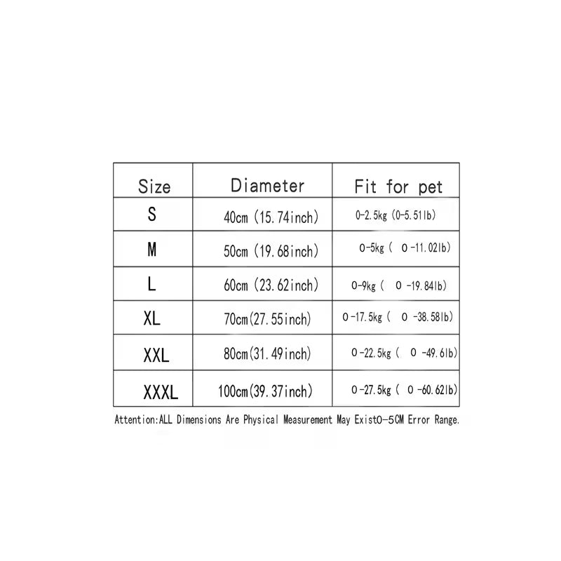 Donut Cuddler Bed sizing chart