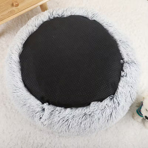 Top-down view of gray Donut Cuddler Bed with raised rim