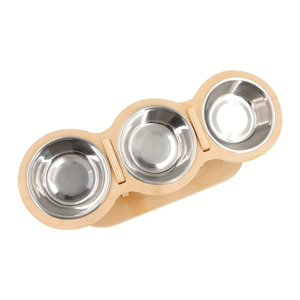 Essentials - Elevated Cat Bowls with 3 Stainless Steel Bowls 15° Tilted Stand
