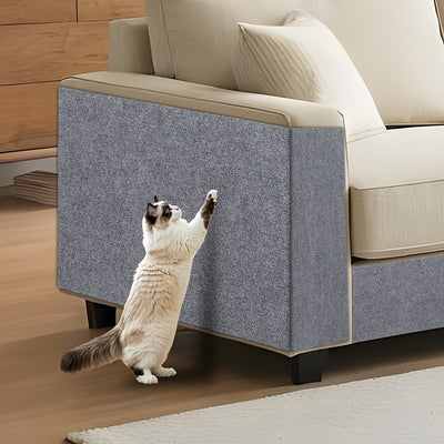The Furniture Scratch Guard wrapped around a couch corner while a cat scratches it