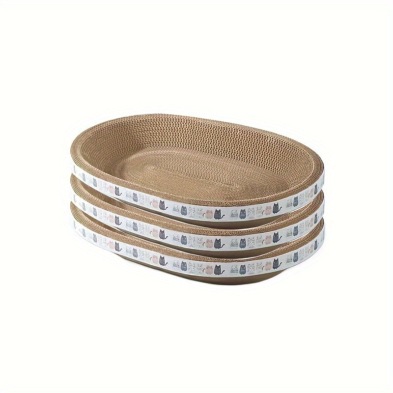 Triple-Tier Scratcher Lounger - three stacked oval cardboard scratchers