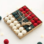 Boxed set of red white and green wool felt pom-pom balls